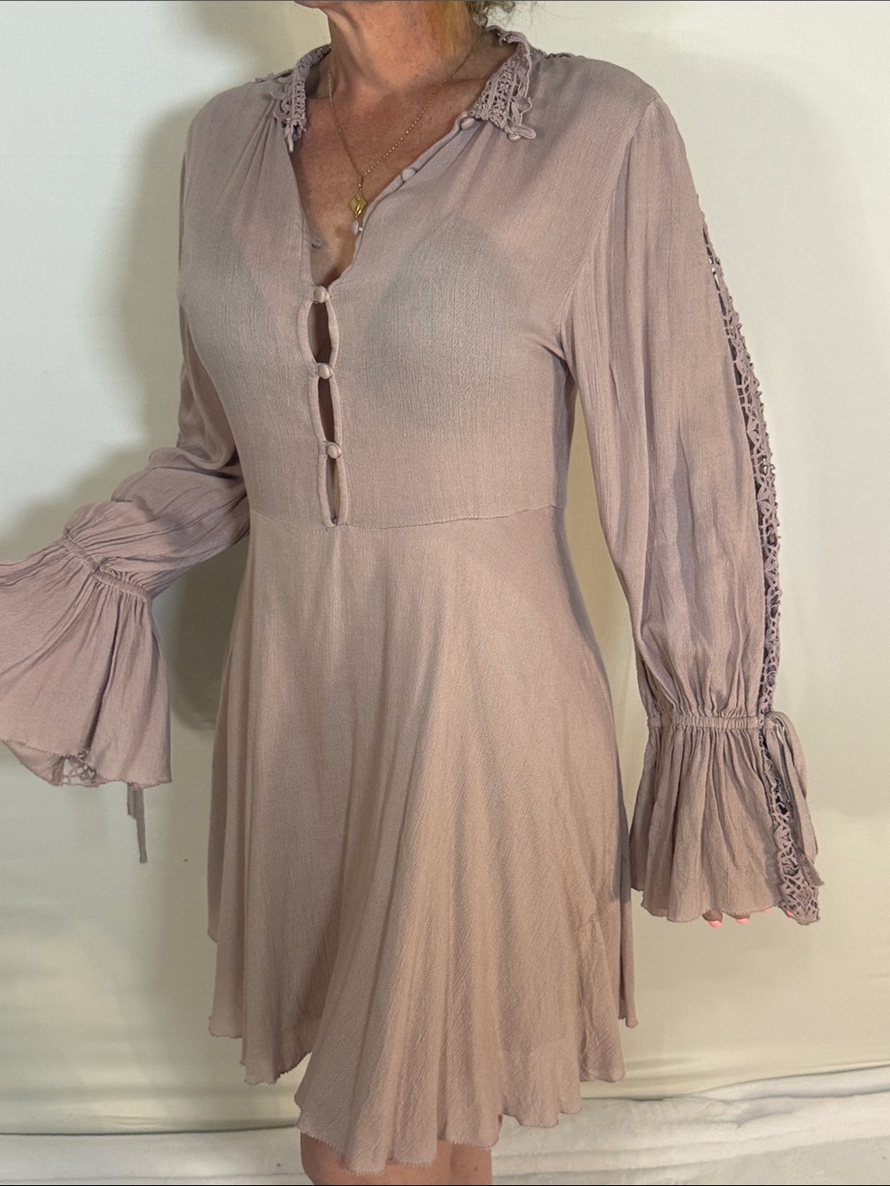 FP ONE DUSTY MAUVE LACE MINI DRESS SP - Picture 2 of 9